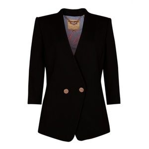 TED BAKER Black Rufia Stretch Viscose Gold Button Blazer 1